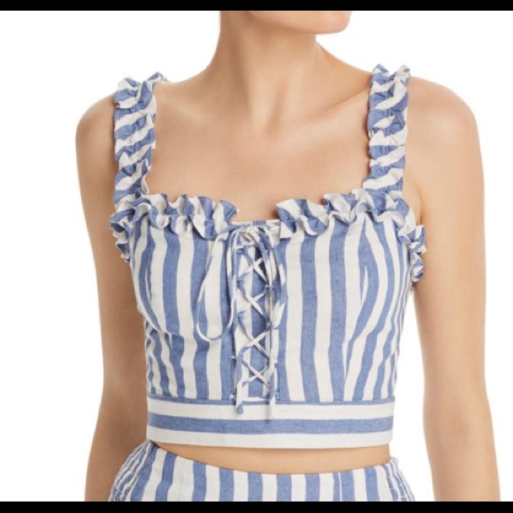 AQUA LACE UP STRIPED CROPPED TOP SIZE S